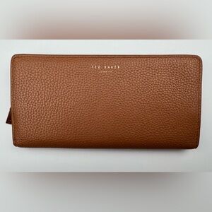 Ted Baker Cognac Leather Wallet. Snap Closure. 8" × 4"